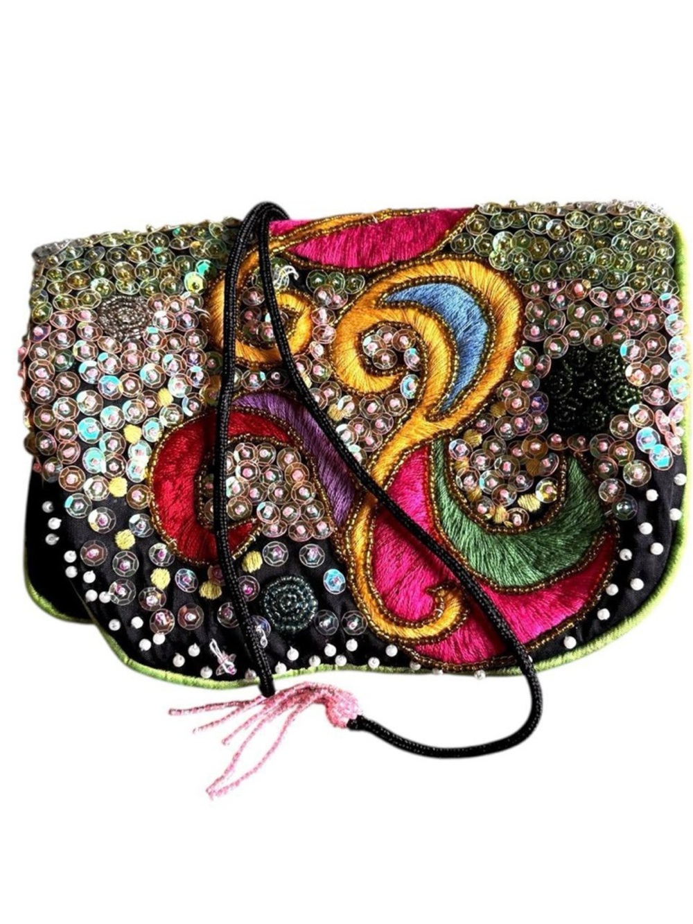 Hand-Beaded Multicolor Embroidered Crossbody Bag